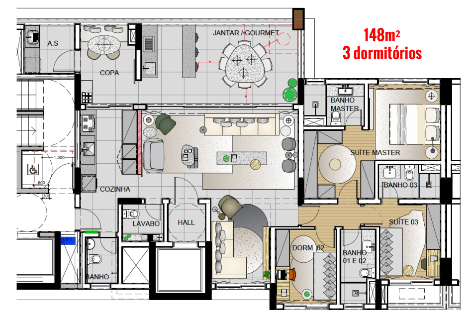 Planta Apartamento Canta Nova Cantareira de 148m² com 3 dormitórios