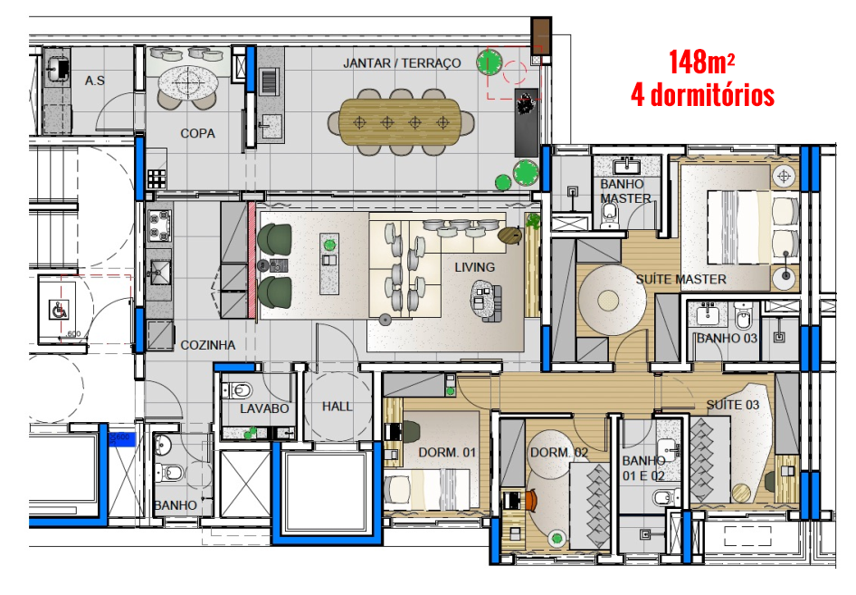 Planta Apartamento Canta Nova Cantareira de 148m² com 4 dormitórios