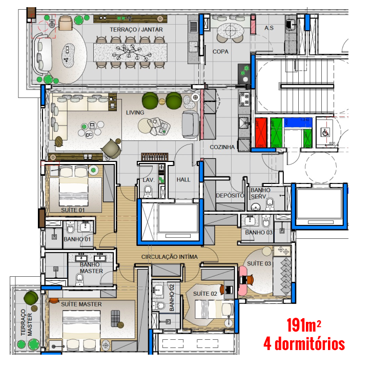 Planta Apartamento Canta Nova Cantareira de 191m² com 4 dormitórios